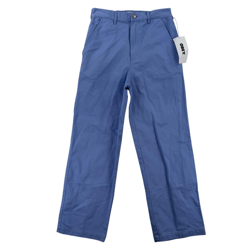 Obey Brighton Carpenter Pants Womens 27 Blue Twill Elastic Waist Workwear Casual